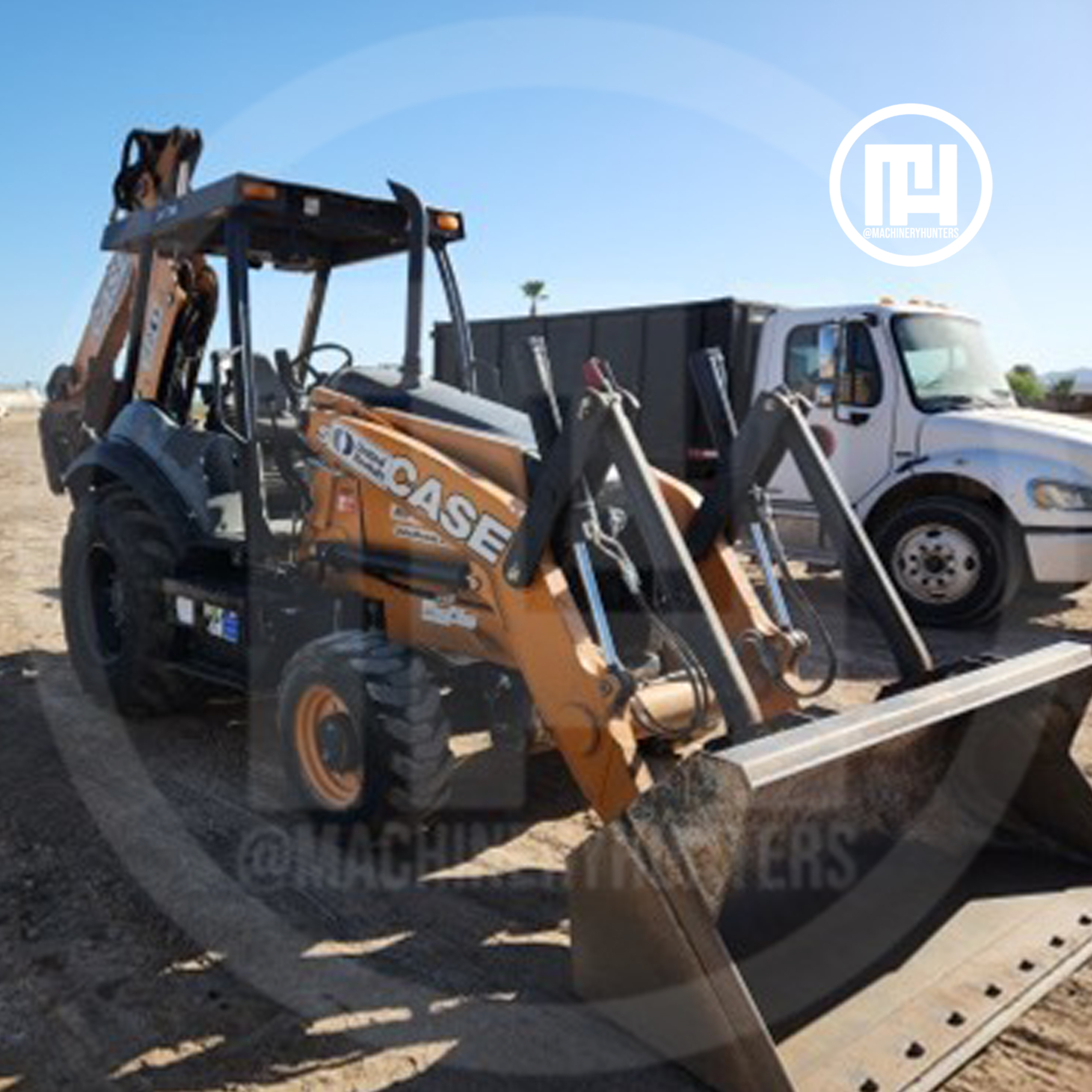 Perfil lateral de retroexcavadora Case 580N EP 2019 con brazo cargador frontal